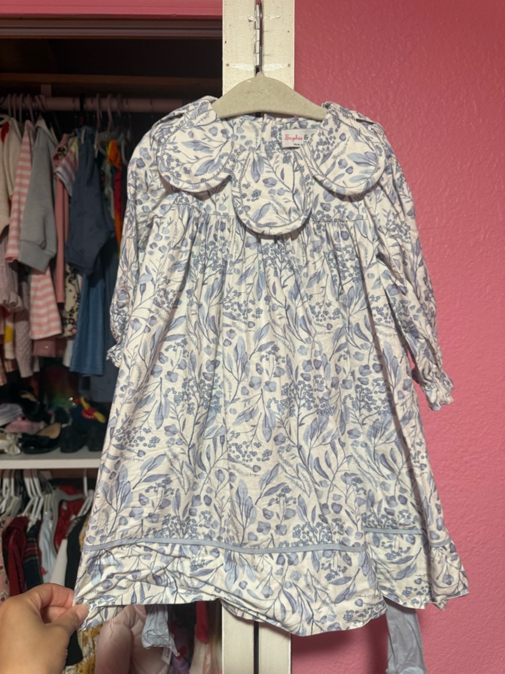Smocked Floral Long-Sleeve Dress in Blue for Girls